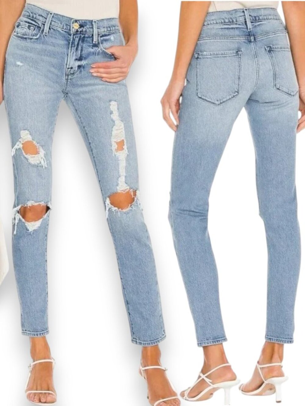 FRAME Le Garcon Beldon Rips Distressed  Cropped Slim Boyfriend Jeans Size 26x30 - Picture 14 of 15